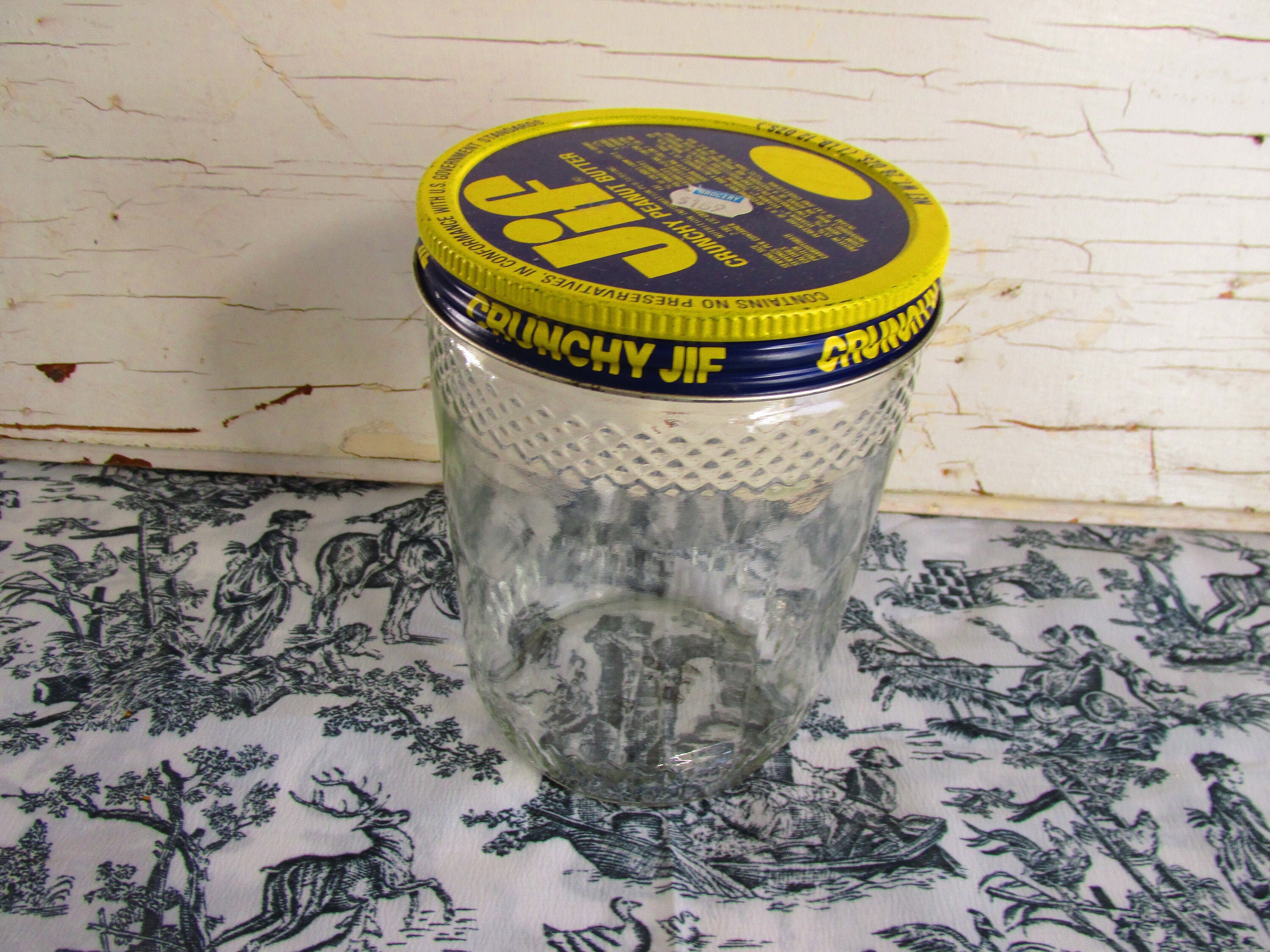 Vintage Peanut Butter Glass Jar/Jif Brand/Yellow and Blue Tin Etsy