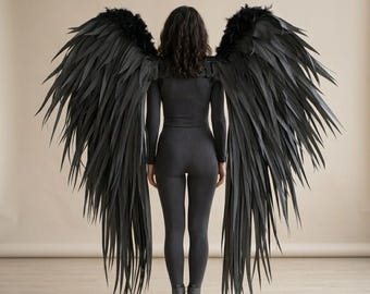 Large Black Feather Angel Wings: Gothic Fallen Angel Costume Accessory