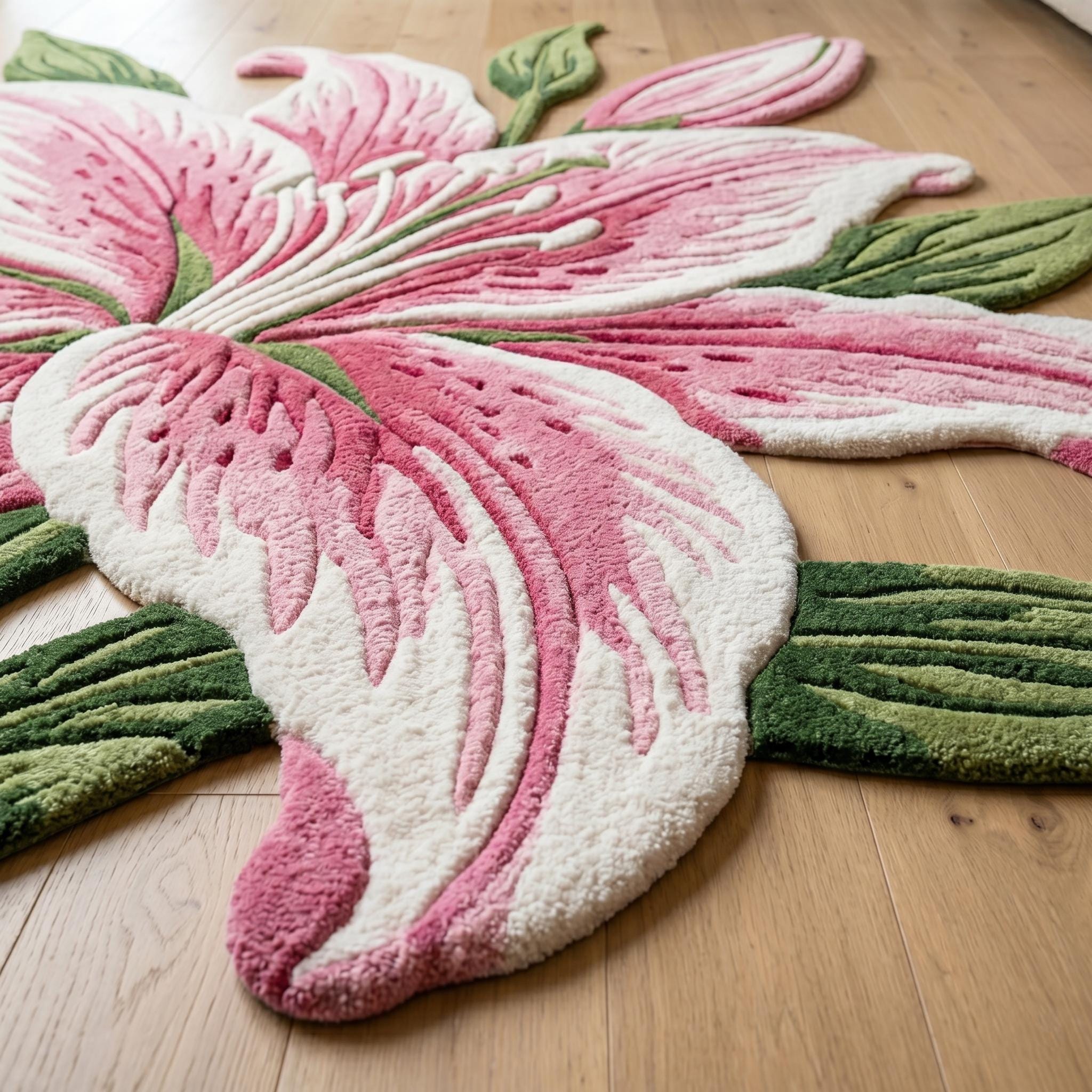 Lily Rug Handmade Tufted Wool Lily Flower Rug, Irregular Shape Statement Floral ...