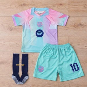 Barcelona Soccer Jersey Set, Kids Adults Football Kit, Blue V Neck Sports Uniform Shorts Socks Set, Breathable Training Outfit, Unisex Wear