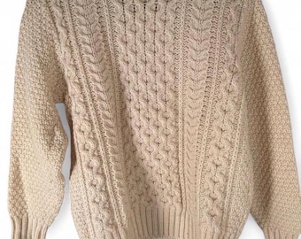Irish hand-knit cable-knit wool fisherman sweater by St Michael. Made in Ireland.