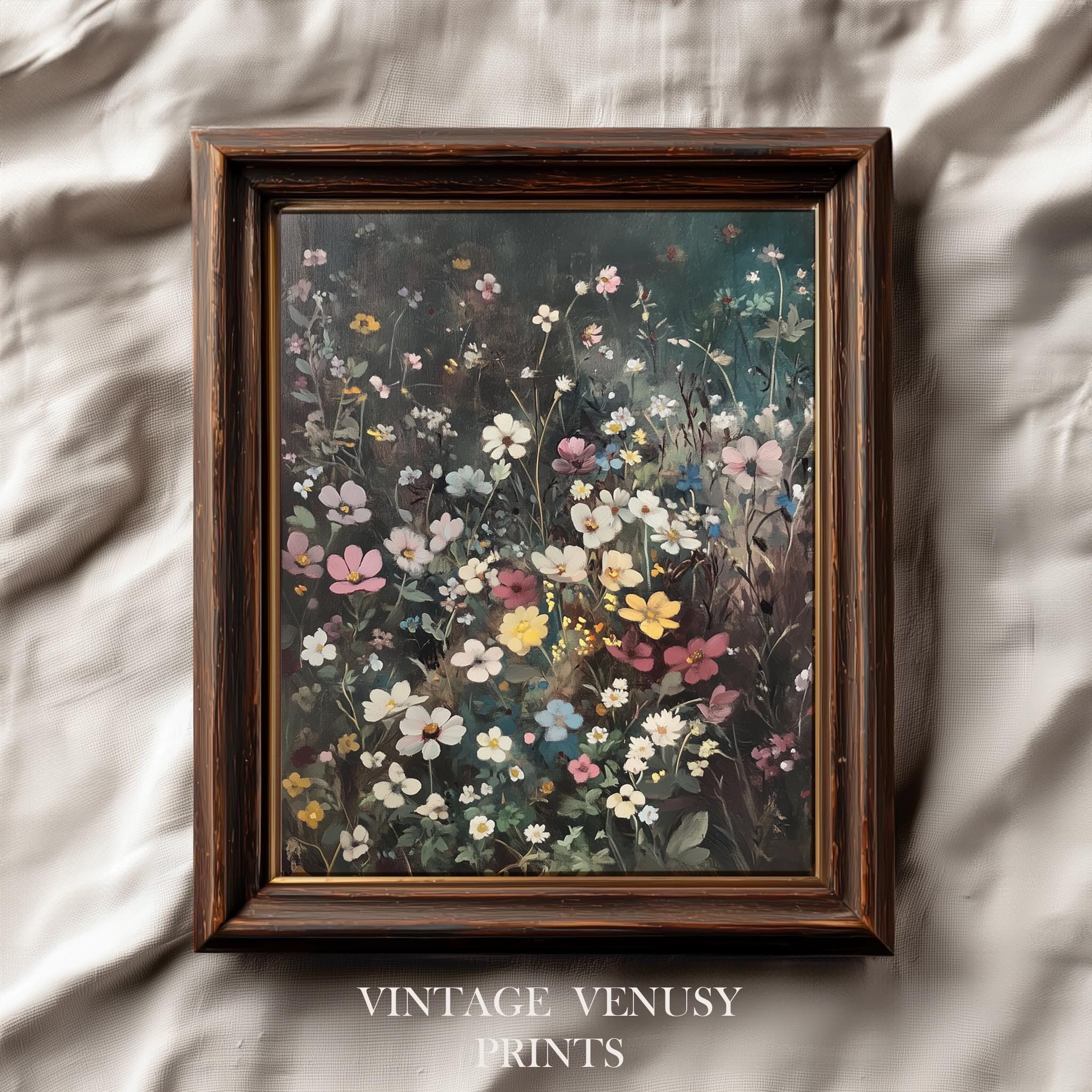 Printable Vintage Wildflower Bouquet Painting - Rustic Cottagecore Art ...