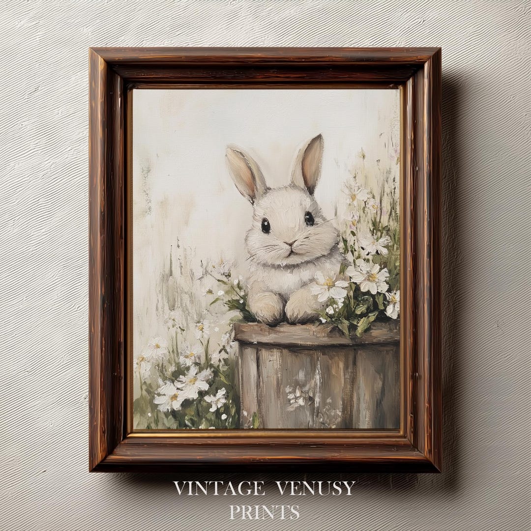 Rustic Easter Bunny in Wooden Planter - Cottagecore Vintage Printable ...