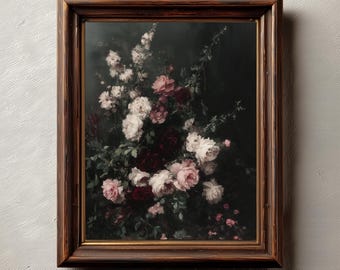 Vintage Floral Bouquet Printable - Elegant Moody Rose Still Life, Romantic Antique-Style Flowers, Botanical Wall Art, Digital Download, 88