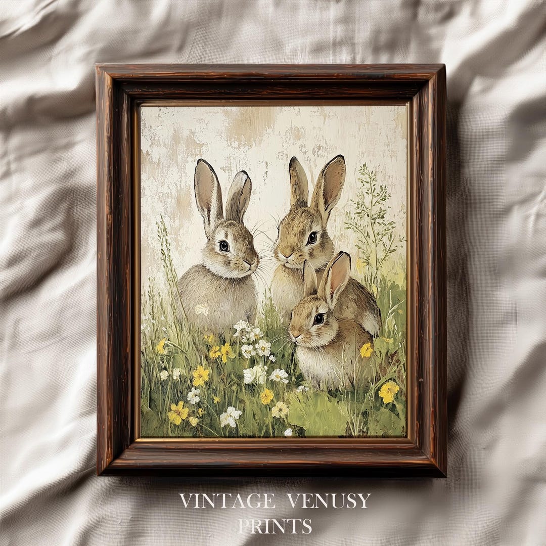 Cottage Core Rabbit Rustic Bunny Trio Watercolor - Cottagecore Vintage Printable Art, Cozy ...
