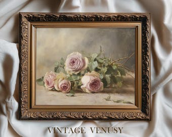 Vintage Rose Bouquet Painting - Romantic Cottagecore Wall Art, Muted Floral Still-Life, Antique Farmhouse Decor, Soft Printable Download 8