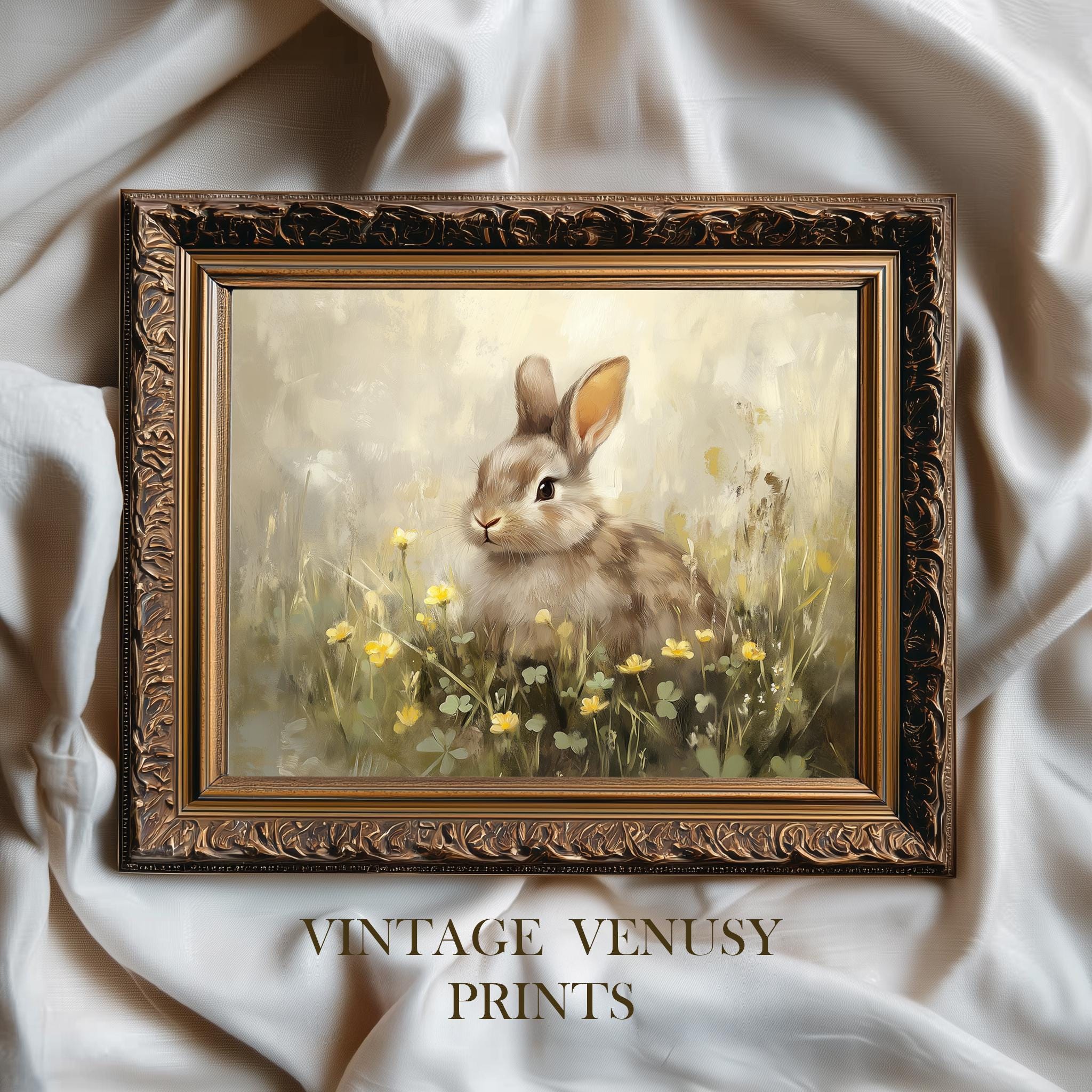 Cottage Core Rabbit Cottagecore Bunny in Yellow Wildflowers Print - Vintage Pastoral Rabbit ...