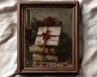 Vintage Valentinstag Liebesbuchstaben Gemälde - romantische druckbare Kunst, stimmungsvolle Cottagecore Dekoration, gemütlicher antiker Stil, digitaler Kunstdruck, 27