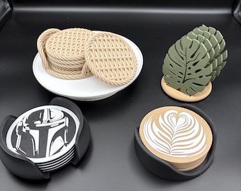 Novelty Coaster Set: Woven, Monstera Leaf, Latte Art