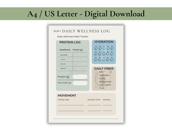 GLP 1 Wellness Habit Tracker, Daily Medication Log GLP 1 Diet Plan Digital Download Canva Template Grocery List glp1 Digital Planner Log