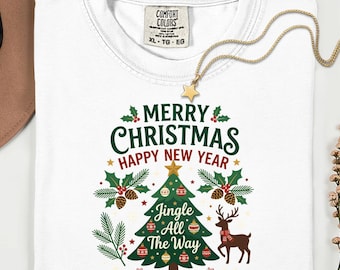 Jingle All The Way Christmas Tree Shirt, Festive Reindeer Holiday Graphic Tee