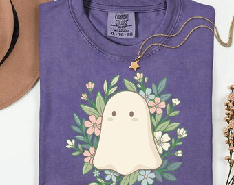 Floral Ghost T-Shirt, Pastel Botanical Cottagecore Graphic Tee