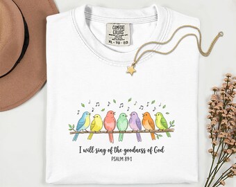 Psalm 89:1 Singing Birds T-Shirt, Watercolor Christian Apparel