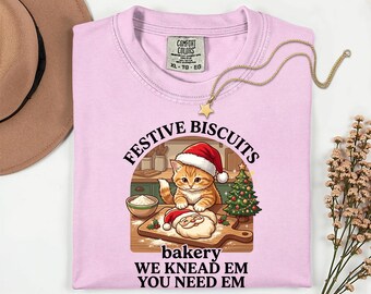 Festive Biscuits Cat Graphic Tee, Ginger Cat Baker Christmas Apparel
