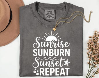 Sunrise Sunburn Sunset Repeat T-Shirt, Retro Beach Graphic Tee, Summer Vacation Apparel