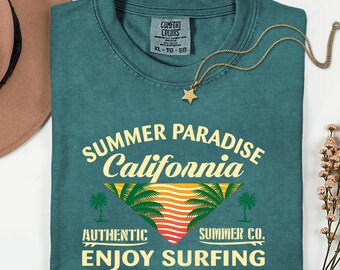 California Summer Paradise T-Shirt, Enjoy Surfing Beach Tee