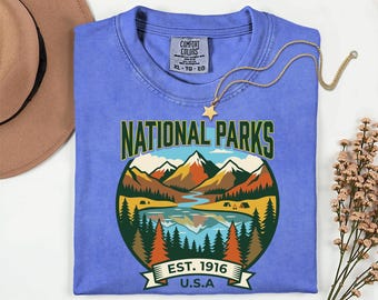 National Parks T-Shirt, Vintage Mountain Lake Camping Graphic Tee, Retro USA Apparel
