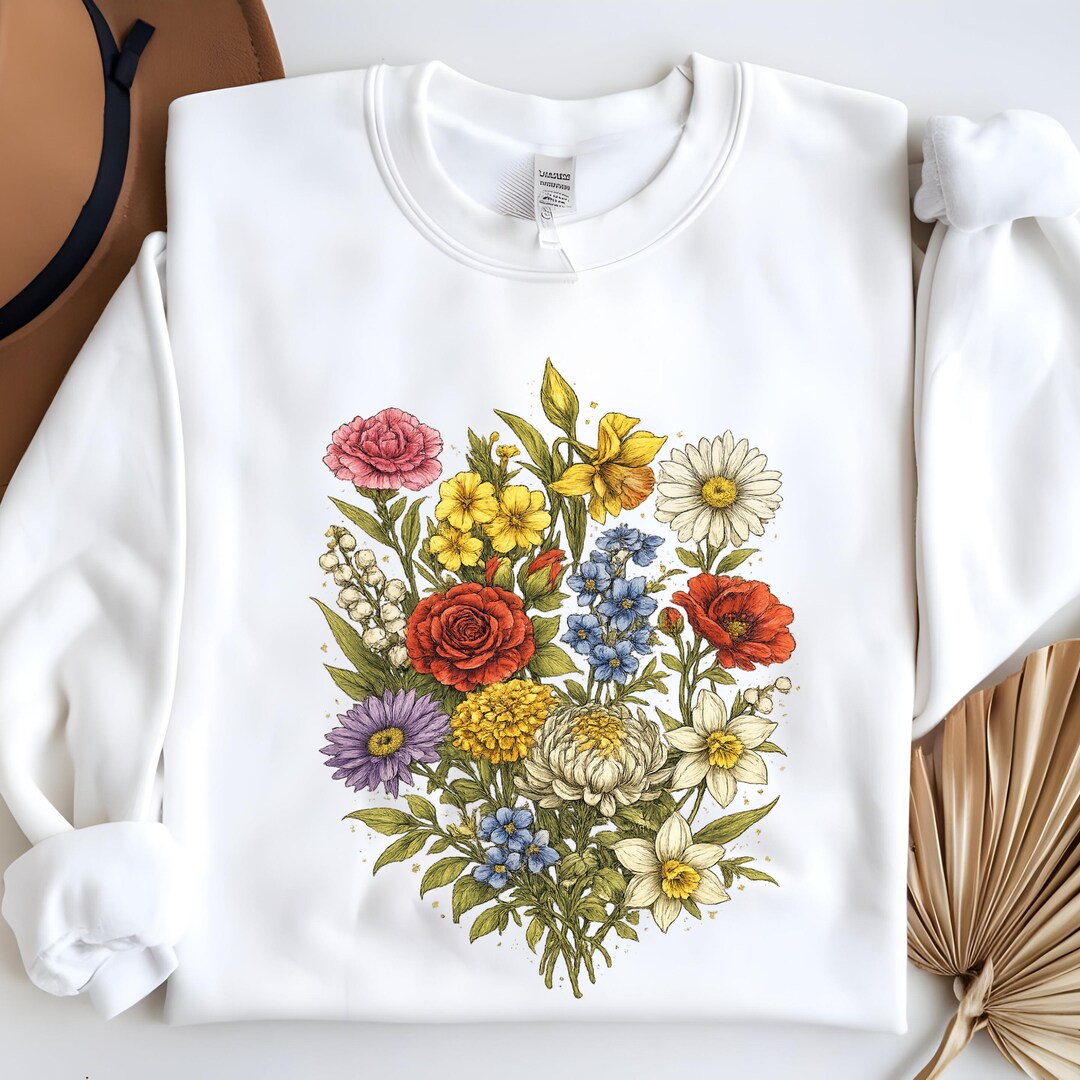 Vintage Botanical Wildflower Bouquet Shirt, Comfort Colors Floral T ...