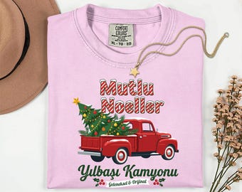 Vintage Red Truck Christmas T-Shirt, Retro Holiday Graphic Tee, Mutlu Noeller Apparel