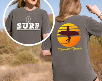 Surf Sunset Beach Graphic Tee, Summer Vacation Shirt
