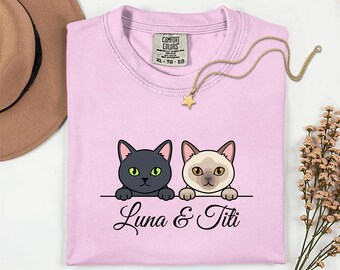 Personalized Luna & Titi Cat T-Shirt, Black Siamese Duo Graphic Tee