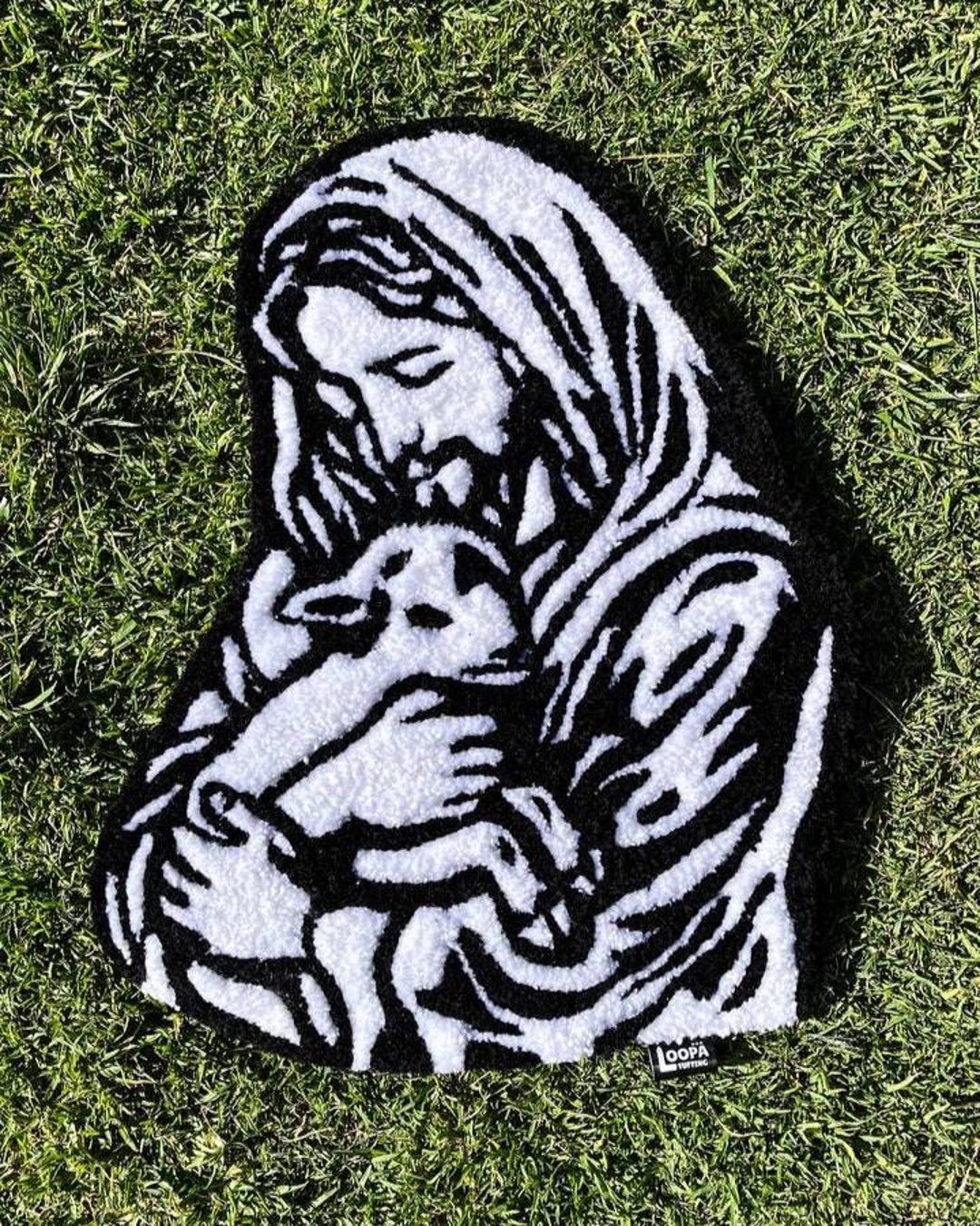Jesus Rugs Graphics Personalized Christian Rug Jesus With Lamb | Religious Home Decor ...