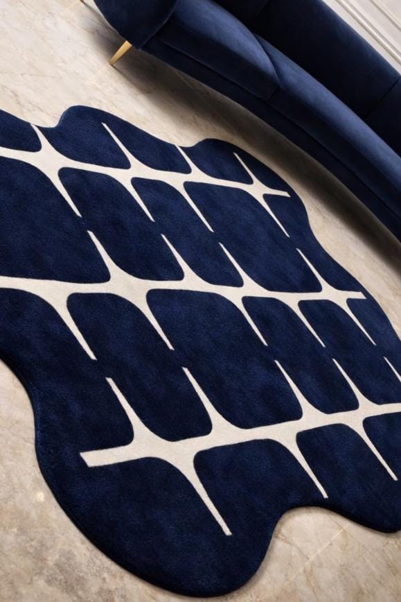 Hand Tufted Navy Blue Wool Rug | Modern Abstract Design - Etsy