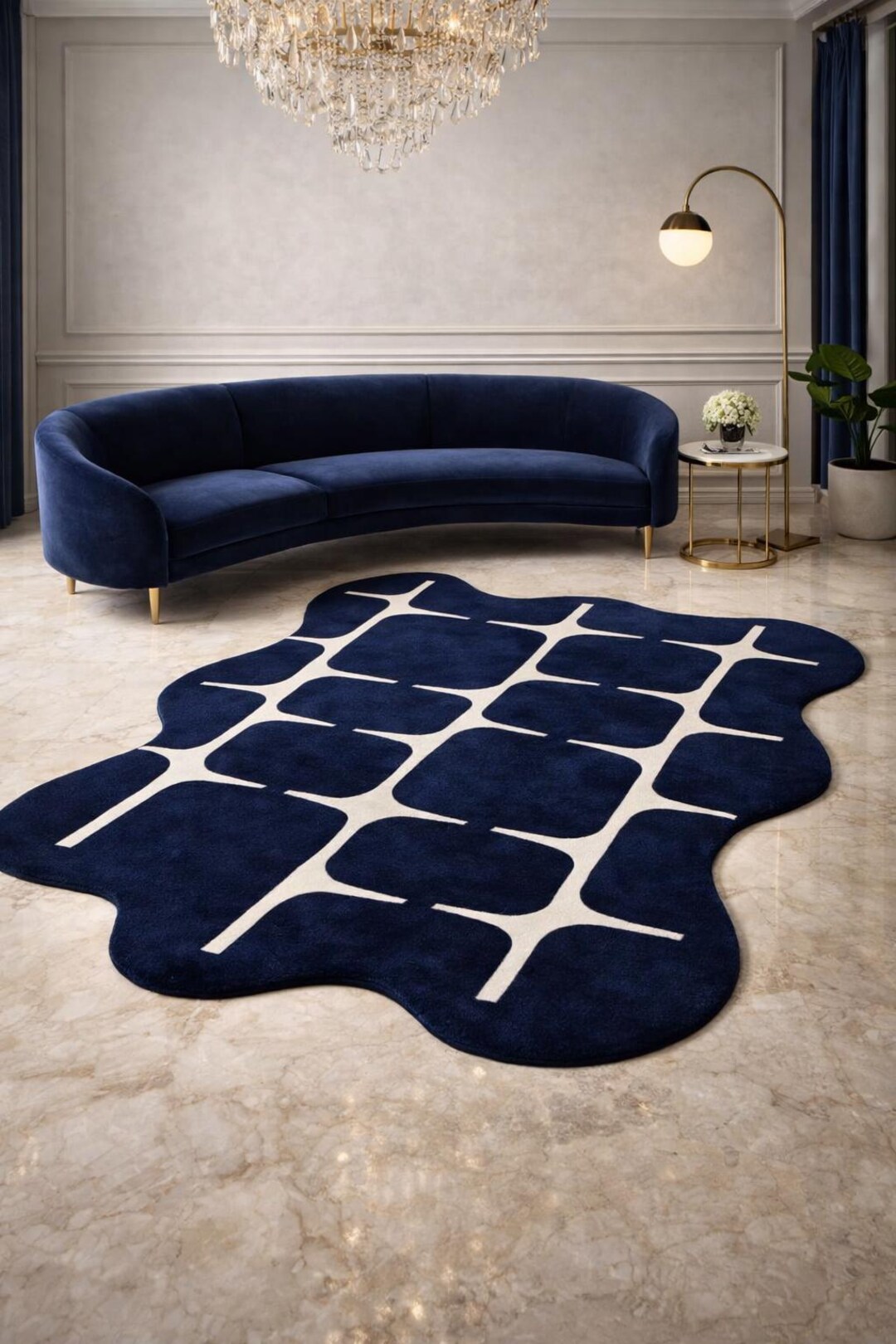 Hand Tufted Navy Blue Wool Rug | Modern Abstract Design - Etsy