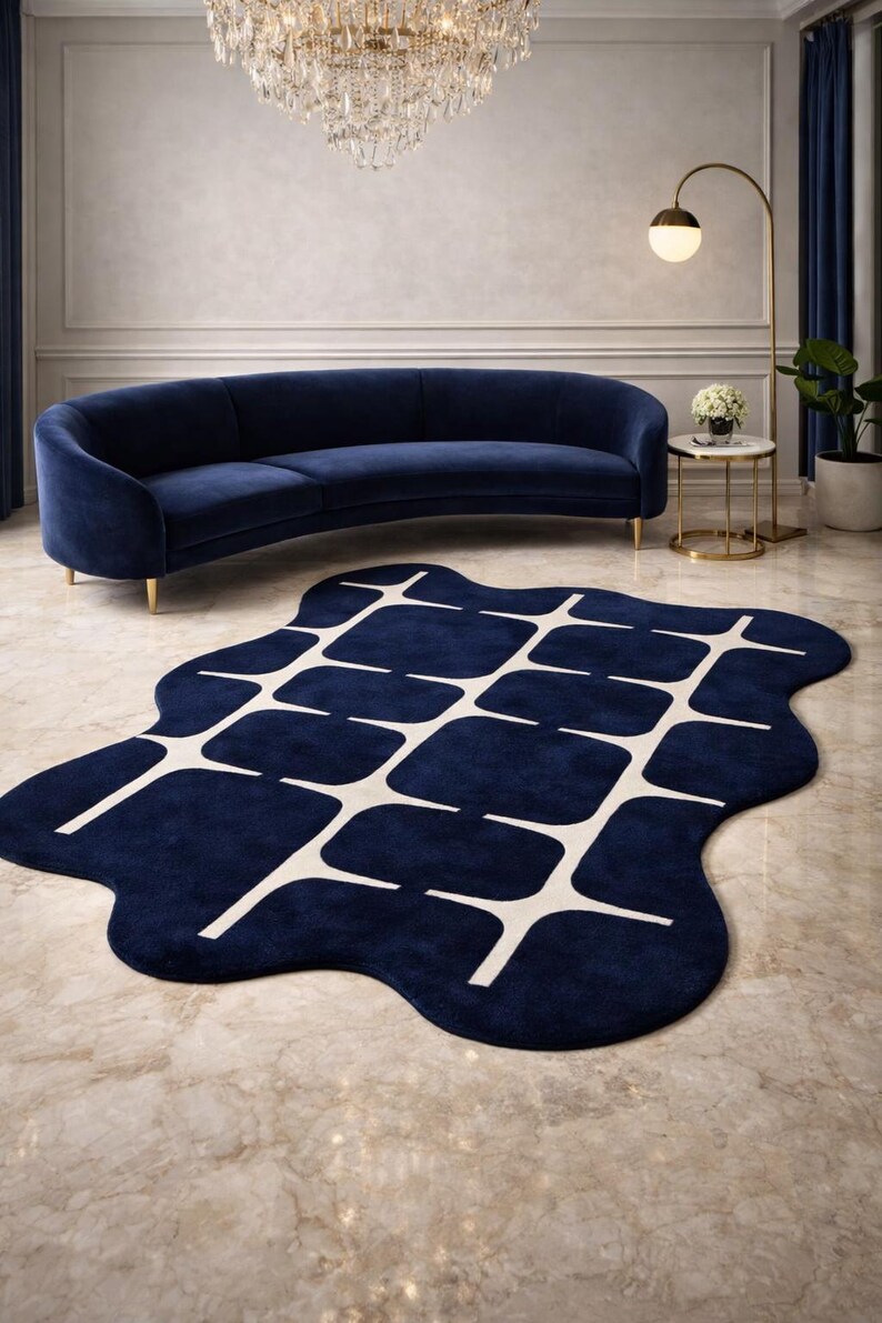 Hand Tufted Navy Blue Wool Rug | Modern Abstract Design - Etsy