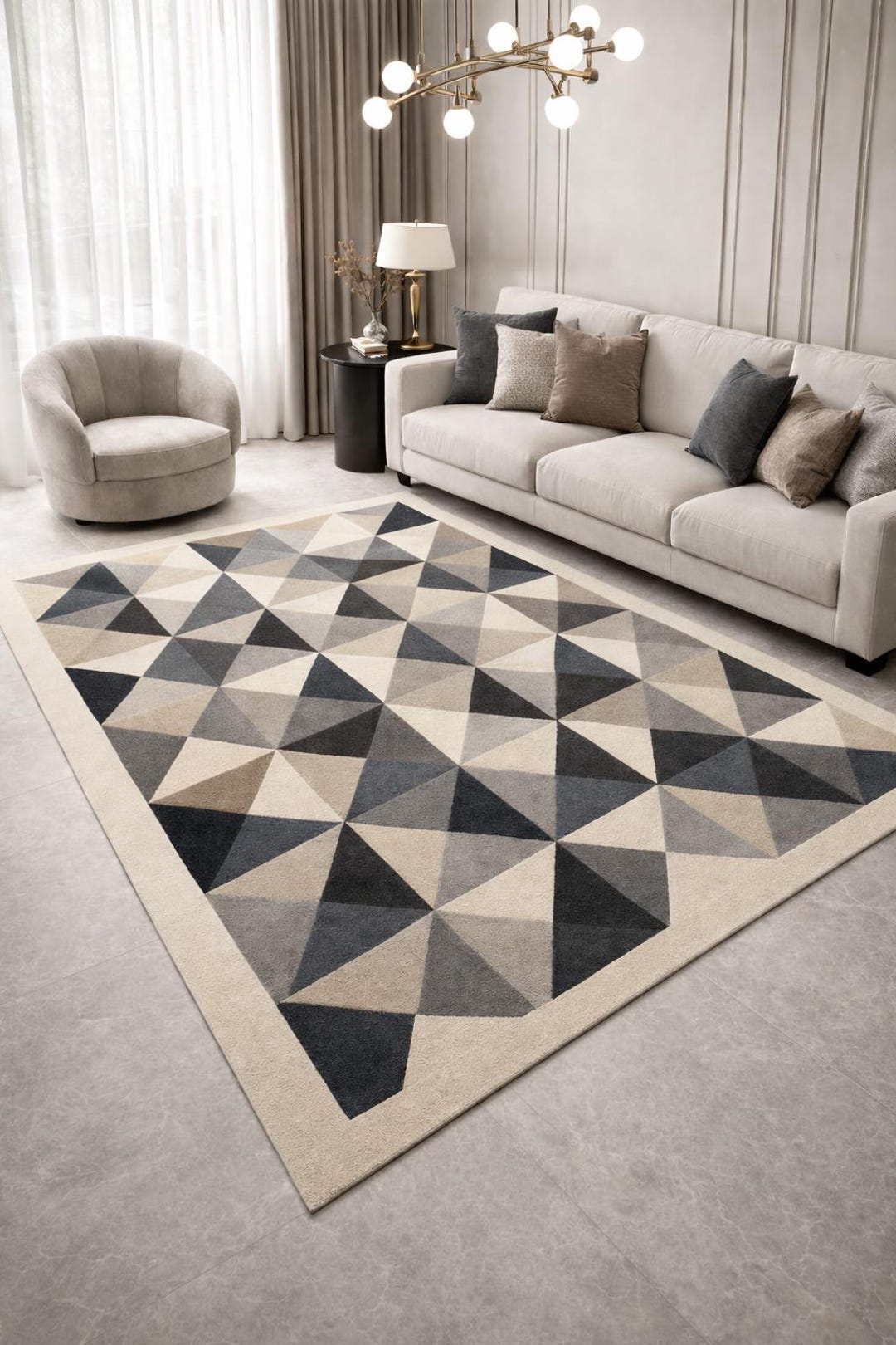 Hand Tufted Wool Rug, Modern Geometric Triangle Pattern - Etsy
