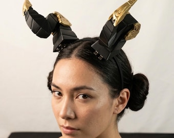 Zwarte en gouden hoornclipaccessoires, geometrische cosplayhoorns