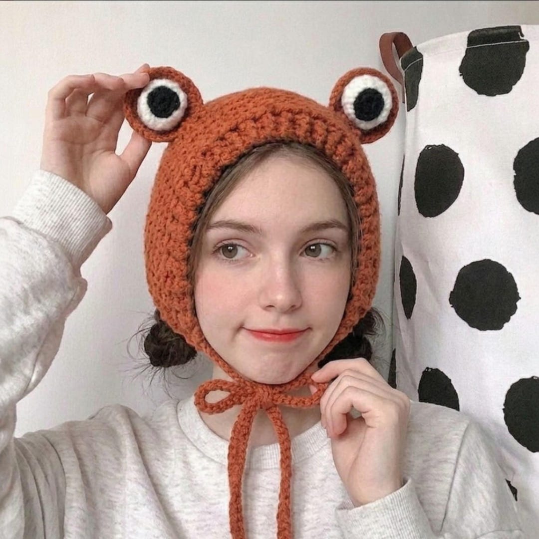 Frog Hat Rust Rust Orange Frog Crochet Earmuff, Cute Animal Beanie With Earflaps ...