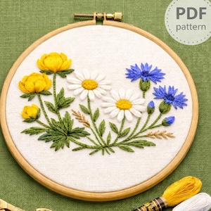 Schema di ricamo digitale - fiordalisi e ranuncoli - fiori di campo - file PDF