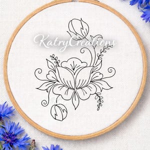 Patrón de bordado PDF – Arte floral lineal – Diseño digital imprimible - Patrón de amapola/papaver - inspirado en Muhu