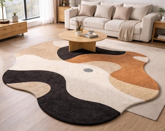 Modern Hand Tufted Organic Shape Rug, Abstract Irregular Carpet for Bedroom & Living Room