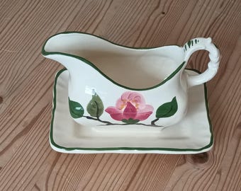 Vintage Sauciere Gallo „Tulipan“ (Villeroy & Boch Gruppe), Grünes Dekor, Shabby Chic, Länge 18cm, Ideal zu Villeroy  Boch Wildrose