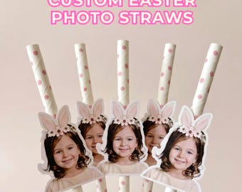 Benutzerdefinierte Foto Osterstrohhalme, personalisierte Bunny Face Topper, Kinder Party Favor
