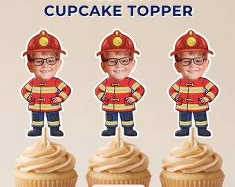Benutzerdefinierte Feuerwehrmann Foto Cupcake Toppers, personalisierte Feuerwehrmann Geburtstag Feuerwehrmann Party Dekor
