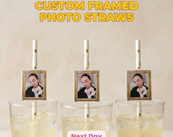 Personalisierte Foto Strohhalme mit Vintage Rahmen, personalisierte Party Drink Topper