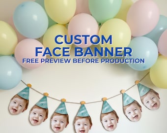 Personalisierte Baby Gesicht 1. Geburtstag Banner, Foto Bunting