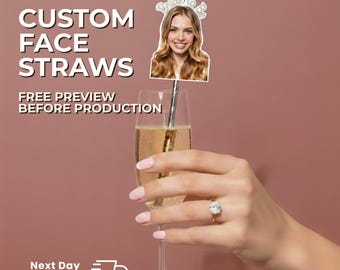 Personalisierte Braut Foto Gesicht Strohhalme mit Perlenkrone, Bachelorette & Hen Party Decor