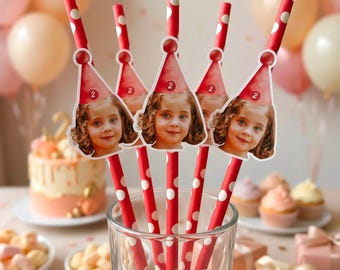 Benutzerdefinierte Gesicht Geburtstag Strohhalme, personalisierte Foto Party Girl Geburtstag Dekor