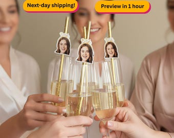 Personalisierte Braut Gesicht Papierstrohhalme, Benutzerdefinierte Bachelorette Party Decor