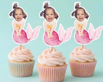 Benutzerdefinierte Meerjungfrau Gesicht Cupcake Toppers, personalisierte Foto 1