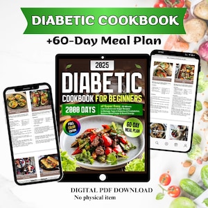 Diabetic Cookbook PDF with 60-Day Meal Plan & Shopping List – Easy 30-Minute Low Carb Recipes for Beginner