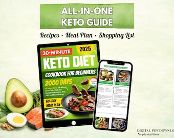 Recetario de dieta cetogénica para principiantes / Plan de comidas de 60 días y lista de compras / Recetas cetogénicas fáciles de 30 minutos