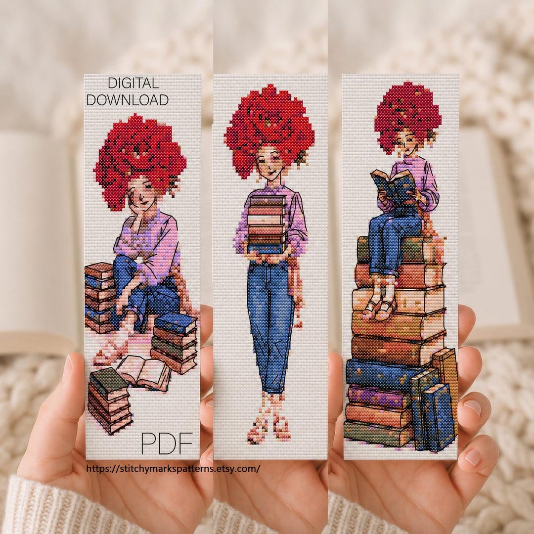 Girl Reading Bookmark Cross Stitch Pattern Bundle – 3 Mini PDF Charts ...