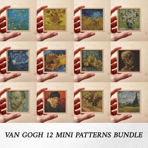 12 Van Gogh Mini Korsstygnsmönster Paket, Berömda Konstnärliga Små Mönster (Digital Nedladdning)