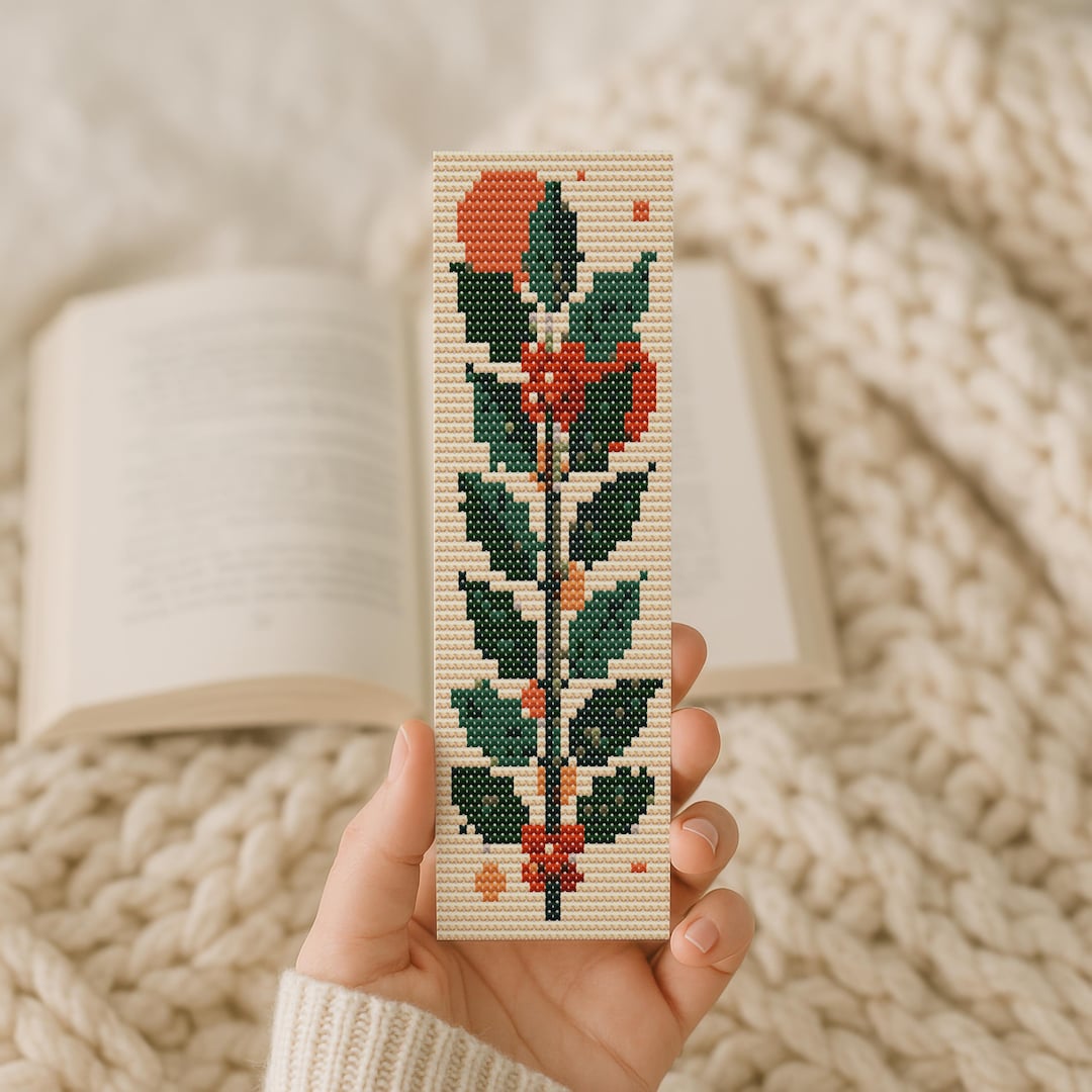 Floral Bookmark Cross Stitch Pattern: Modern Holly Design, Beginner ...