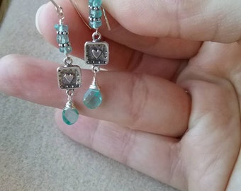 Apatite and silver heart earrings